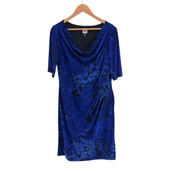 Anne Klein Valentina Violet Blue Paisley Print Sheath Dress Size 14 All-Season - Picture 7 of 7